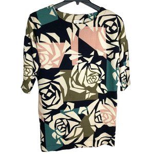 Weston Womens Black and Cream Floral Mod Print Top with 3/4 Sleeve Size XS